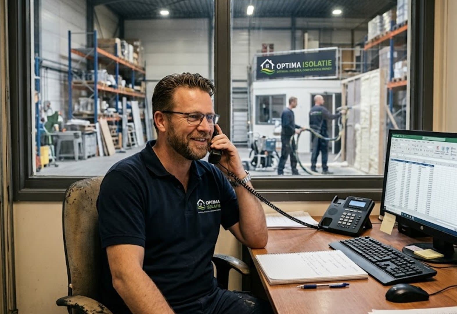Medewerker van Optima Isolatie geeft telefonisch gratis isolatie-advies